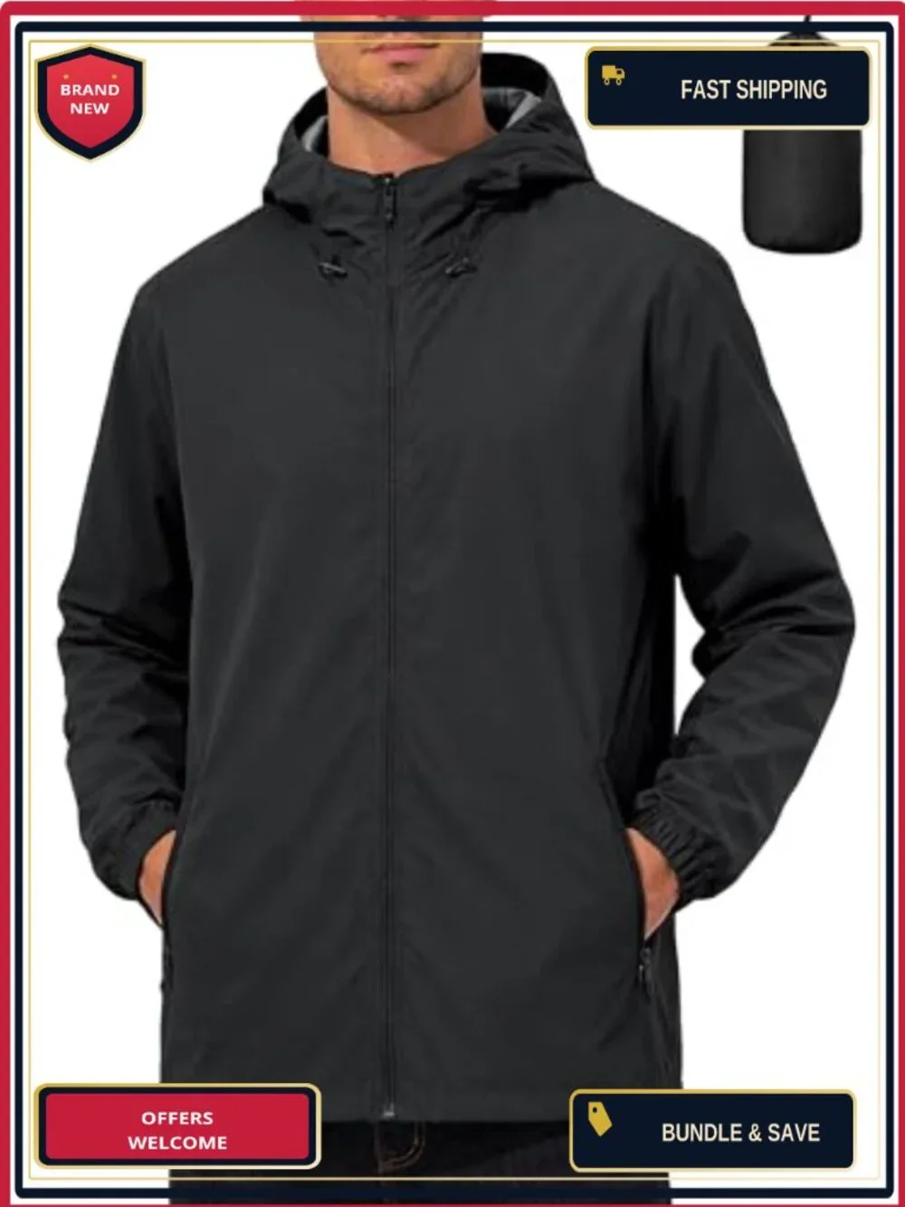 Waterproof Rain Jacket Men Ultra Light Packable Windbreaker